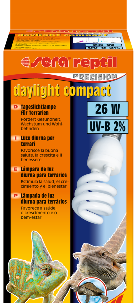 Embalagem sera reptil daylight compact 26 W, 2% UV-B