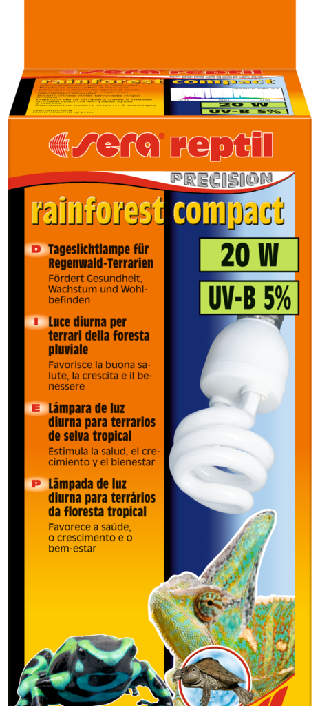 Embalagem sera reptil rainforest compact 20 W, 5% UV-B