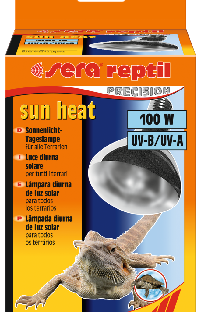 Embalagem sera reptil sun heat 100 W, lâmpada com UV-A e UV-B