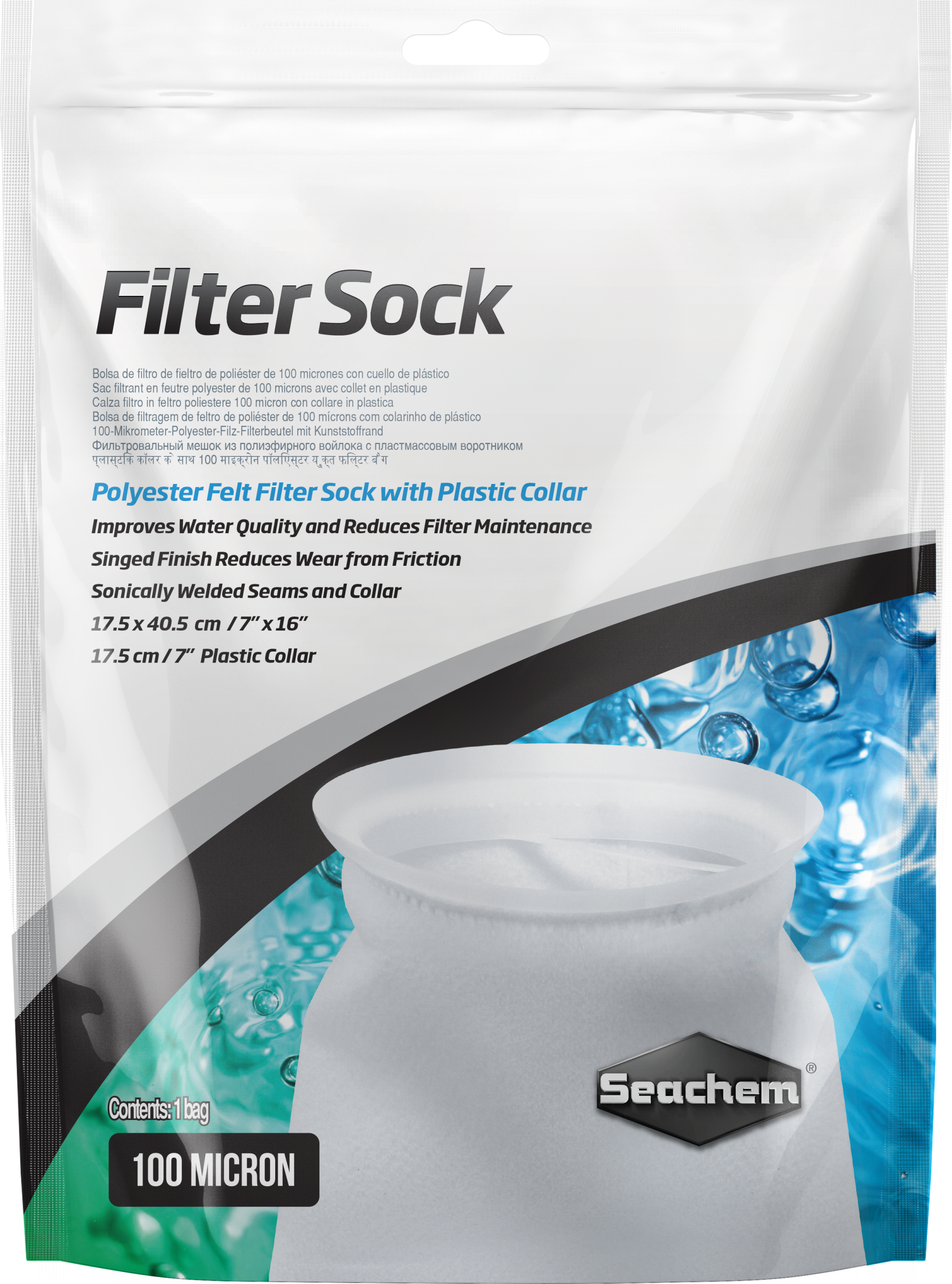 Embalagem Seachem Filter Sock 100 microns 17,5 × 40,5 cm