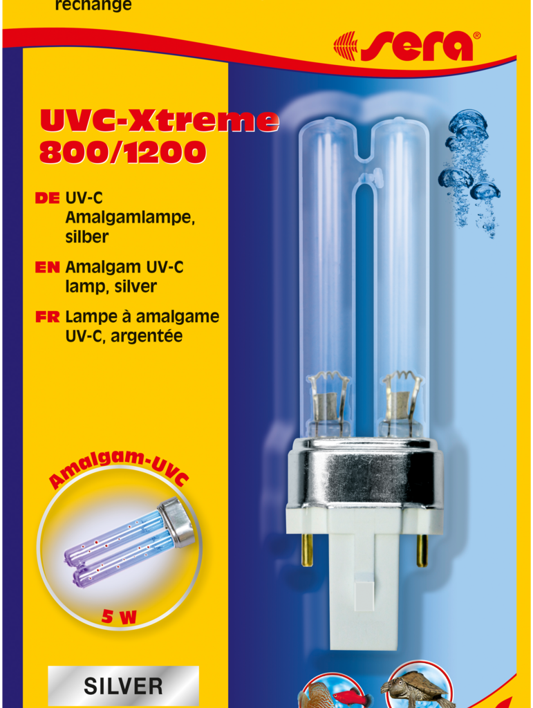 Embalagem da lâmpada sera de amálgama UV-C 5 W prateada, para UVC-Xtreme 800 e 1200