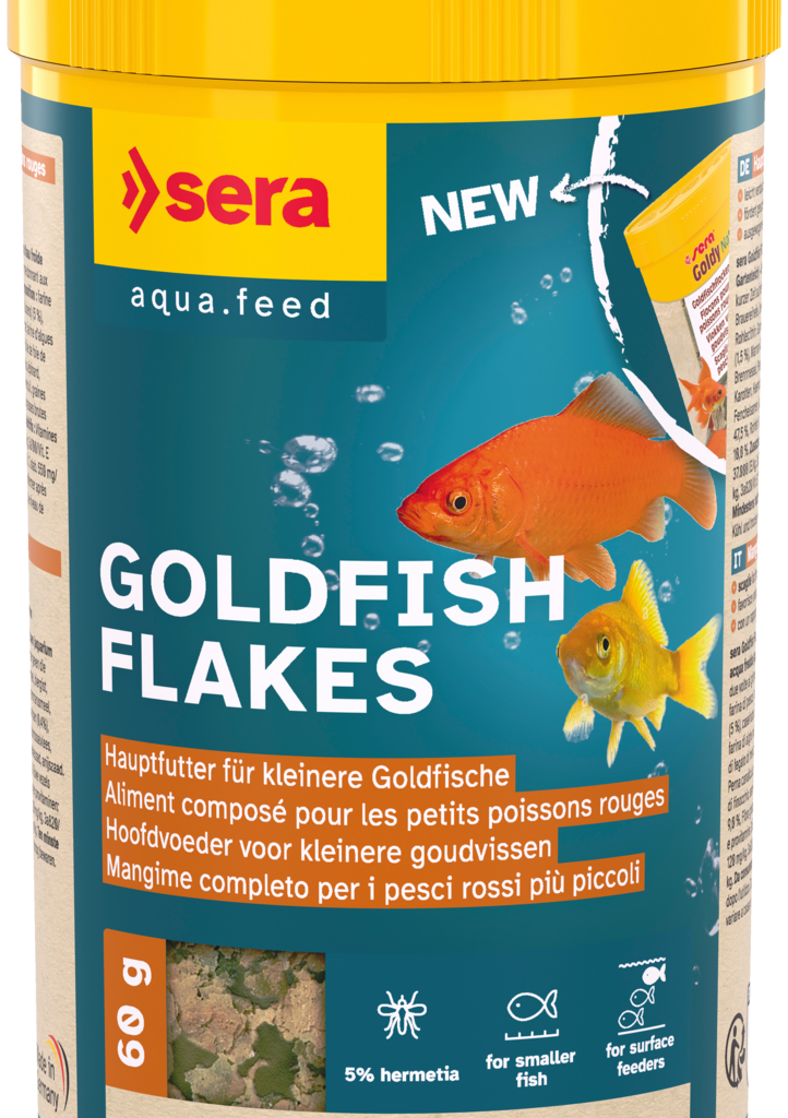 Embalagem sera Goldfish Flakes 250 ml, 60 g, referência 32248