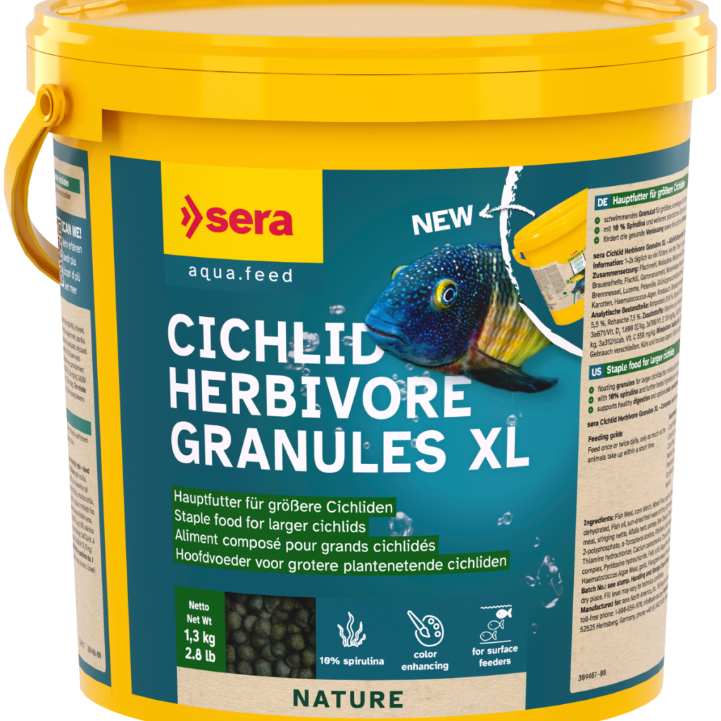 Embalagem sera Cichlid Herbivore Granules XL 3,8 L, 1,3 kg