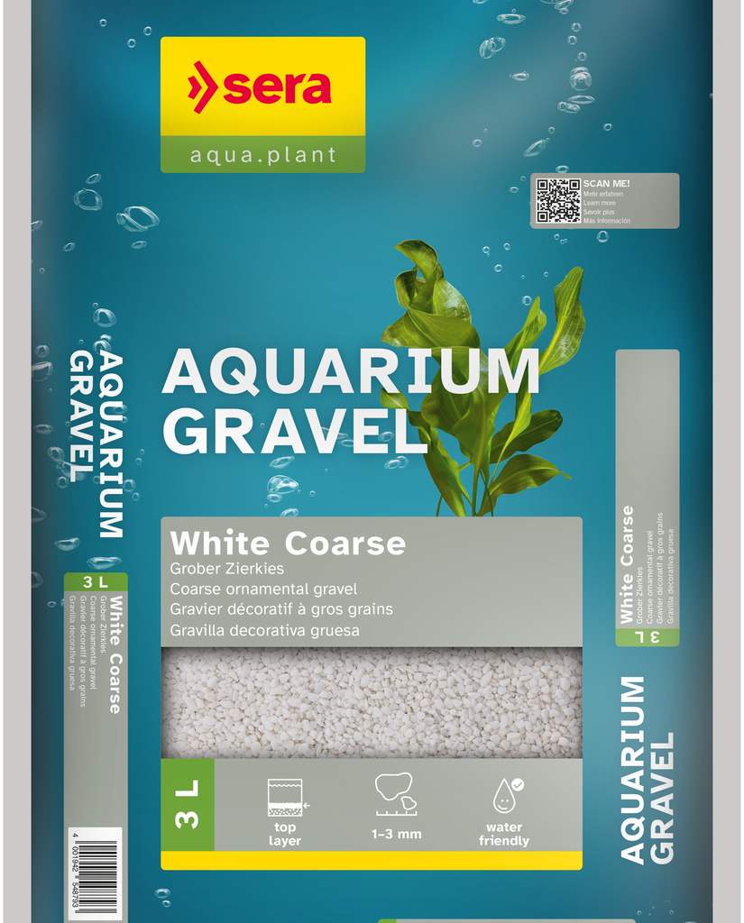 Embalagem sera Aquarium Gravel White Coarse de 3 litros, granulometria de 1 a 3 mm