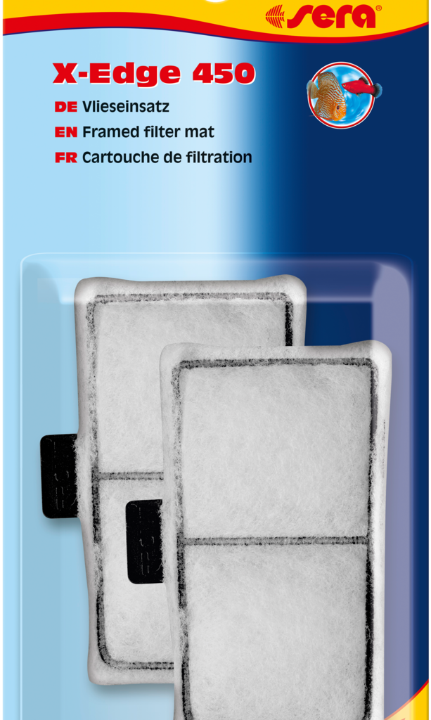 Sera X-Edge 450, embalagem com dois cartuchos filtrantes brancos