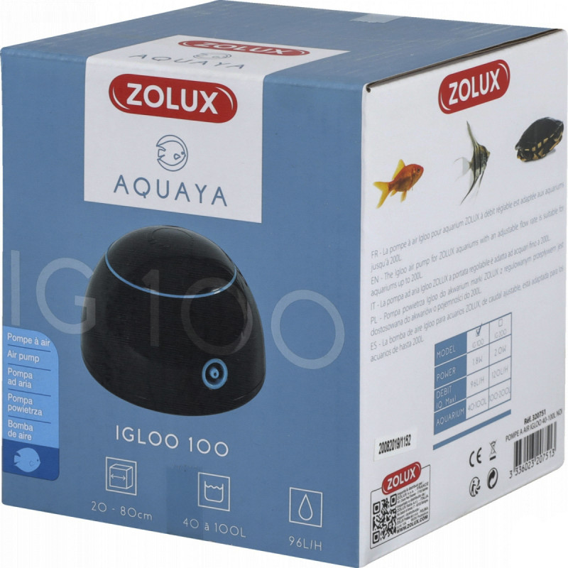 Embalagem da bomba de ar Zolux Aquaya Igloo 100 preta 320751